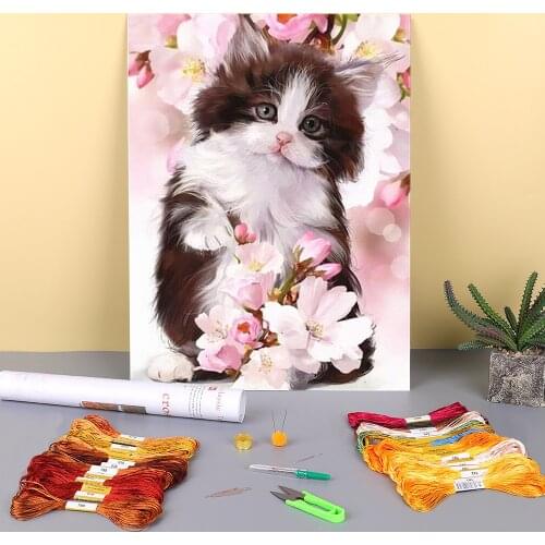 Animal Cat Printed 11CT Cross Stitch DIY Embroidery Complete Kit DMC Threads Sewing Needlework Handicraft Knitting Jewelry
