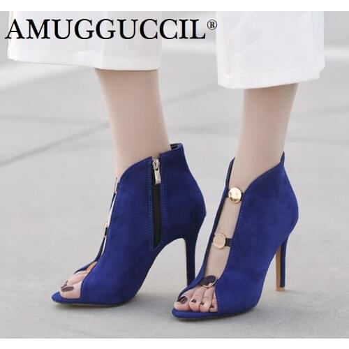 Plus Big Size 32-46 Black Blue Gray Zip Fashion Sexy High Heel Spring Summer Girls Females Ladies Women Boots X1695
