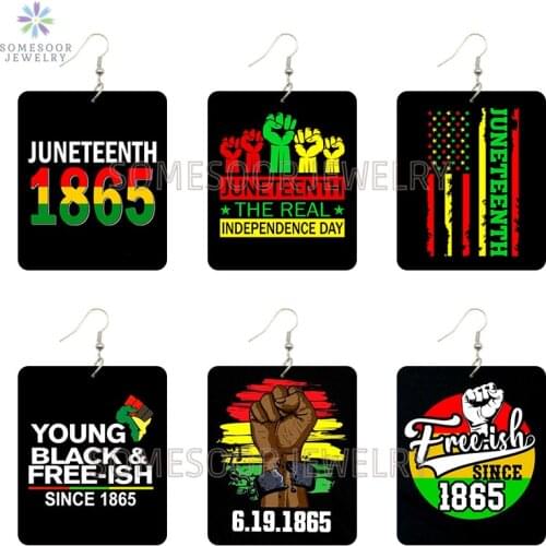 SOMESOOR Juneteenth 1865 Free-Ish Young Black Wooden Drop Earrings Powerful Independence Square Dangle Jewelry For Women Gifts