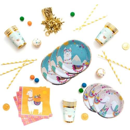 16Pcs Alpaca Cactus Party Festival Decoration Disposable Green Tableware Paper Cup Plates Straws Kids Birthday Party Decor zz04