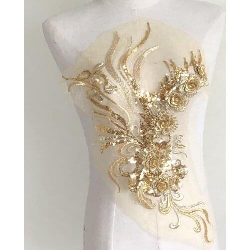 3D Flowers Beaded Mesh Sequin Embroidery Patch Wedding/Evening Dress Clothing Sew Patches Diy Floral Lace Fabrics Applique