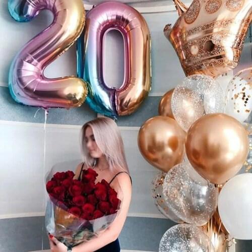 40inch Gradient Rainbow Colors 0-9 Foil Number Balloons Birthday Wedding Engagement Party Decor Ball Globo Kid Toys Supplies