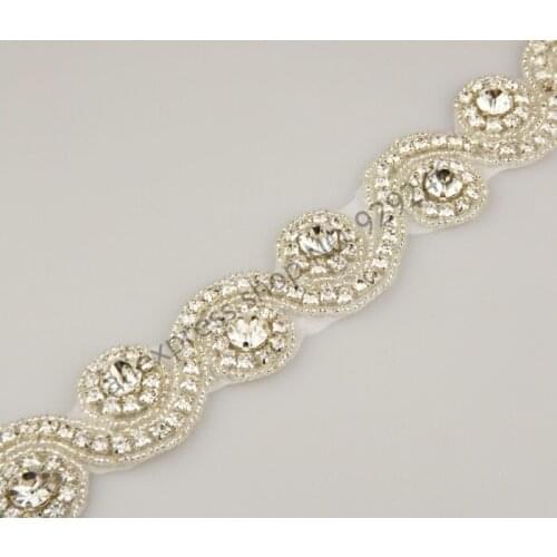 Free shipping 88cm/lot 3.3cm wave-shape clear crystal rhinestone chain applique trims hotfix for wedding dress shoes decoration