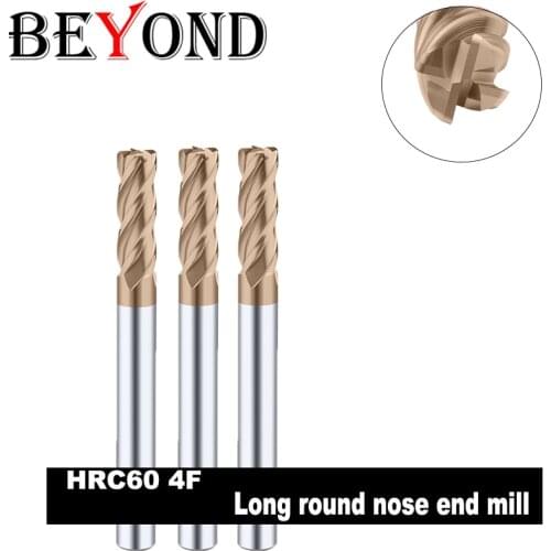 BEYOND CNC Carbide Milling Cutter Long Round Nose End Milling Machine Wood Milling Cutter Tungsten Steel HRC60 4Flutes