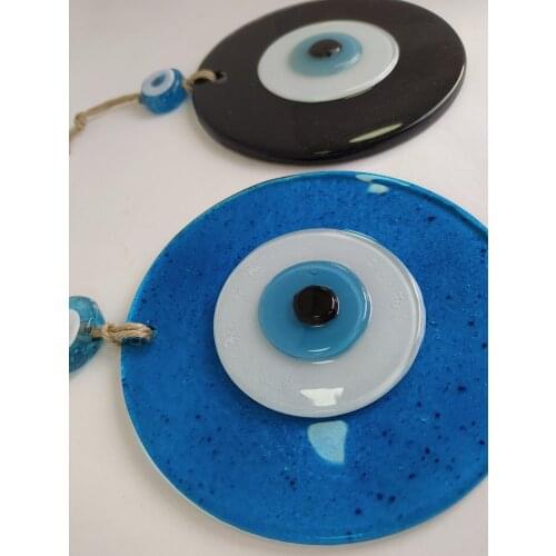Black and Turquoise Evil Eyes Big Glass Beads Set of 2 Pendant Charm Turkish Amulet Wall Hanging Home Room Decor Made in Turkey