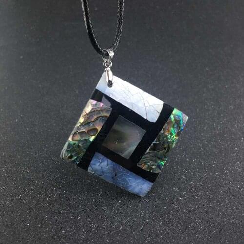 CSJ Natural Abalone Shell Pendant Necklace Square 40mm Glamour Women Wedding Party Jewelry