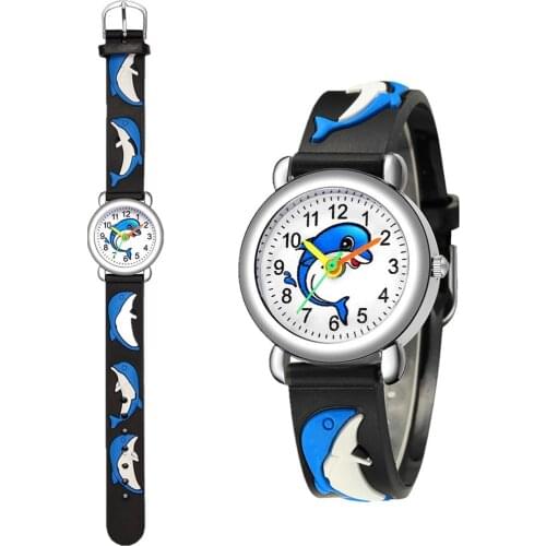 Kids Watches For Boys Watches Fashion Cartoon Dolphin Student Quartz Analog Wrist Watch Christmas Present Watch Montre Enfant F3