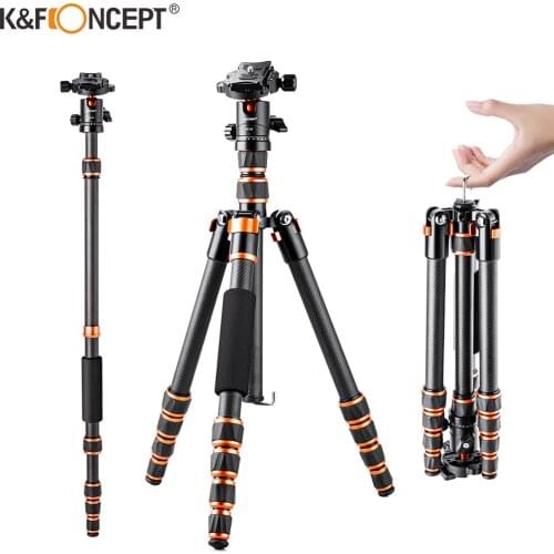 K&F Concept 60 inch Carbon Fiber camera Tripod Lightweight Aluminum Alloy Triangle Seat Detachable Monopod Reflexive Ball Head