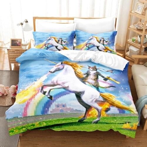 Funny Cat Horse 3d Bedding Set Animal Comforter Scenery Duvet Cover Sets Bed Linen Fashion Luxury Twin Queen King Single Size