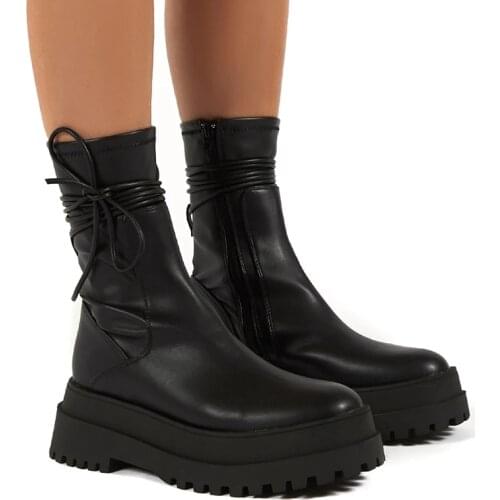 Chunky Heels Platform Short Boots Women Fashion Pu Leather Shoes Autumn Zipper Female Women Botas Mujer 2020 Mid-Calf Boots New