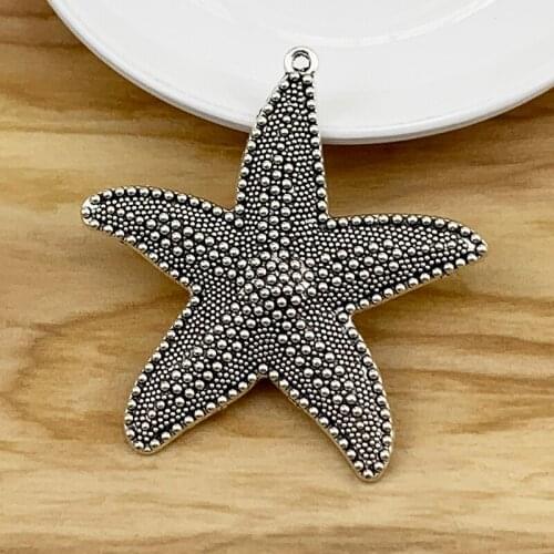 2 Pieces Large Starfish Sea Star Silver Color Charms Pendants for Necklace Jewellery Making Accessories 65x60mm