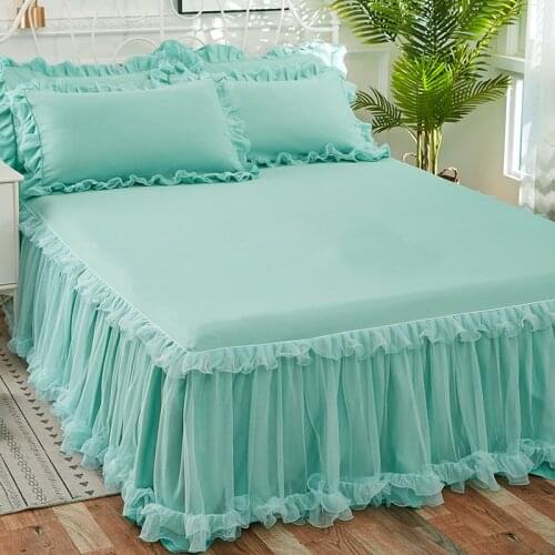 Cilected INS Lace Lotus Leaf Lace Bed Skirt Without Pillowcase Princess Style Solid Color Bedspread Bed Cover Non-Slip Sheets