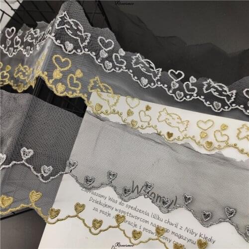 1y Gold and silver candy love bud silk screen lace dress skirt lace accessories trims baby clothes cloth DIY handmade 7.5cm