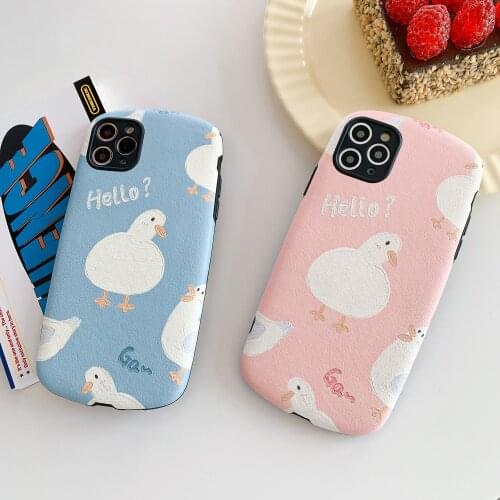 Cute crooked neck duck lambskin phone case for iPhone X and XS Max 11 Pro Max 7 8 plus oval soft shell