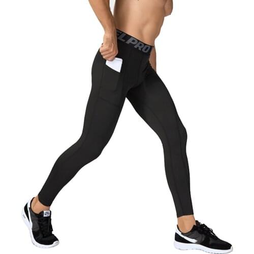 Men Running Tights with Pocket Sport Leggings Compression Underwear Quick-drying Pants Jogging Fitness Gym Trousers 9 color