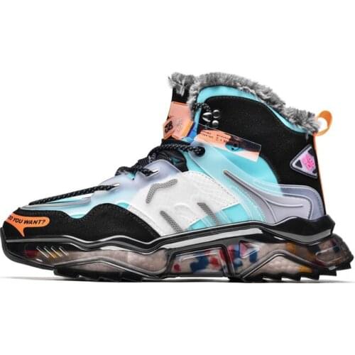 Winter Mens High-top Shoes Plus Velvet Casual Cotton Shoes Personality Shoes Warm Sports Snow Boots Waterproof Cold-proof