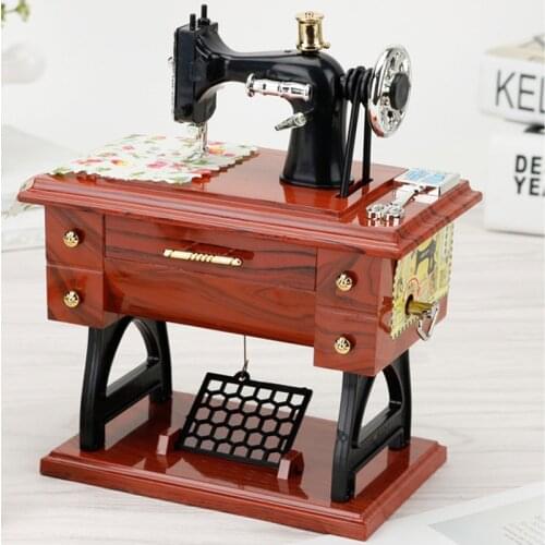 Vintage Decoration Music Box Mini Sewing Machine Style Mechanical Birthday Gift Table Decor Sewing Machine Style Music Box