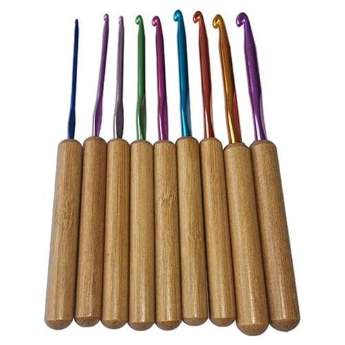 9pcs/set Sewing Hand Crochet Hook Set Kit Wood Handle Needles Aluminum Crochet Hooks Set for Weaving Sewing Braid