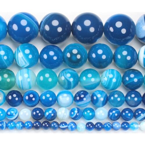 Natural Smooth Blue Stripe Agates 4-16mm Round Beads 15inch ,Wholesale For DIY Jewellery Free Shipping