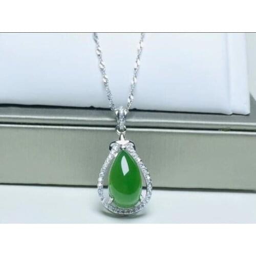 Natural 925 Silver Hetian Jasper Water Drop Chain Pendant For Womens Charms Jewelry Christmas Gift