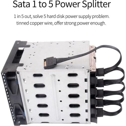 New SATA 15Pin M 1 to 5 SATA 15Pin F Hard Drive Power Supply Splitter Cable Cord for DIY PC Sever 15-pin Power Adapter 60CM Wire