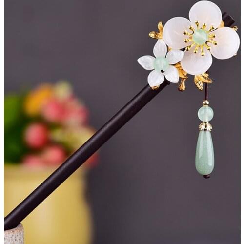 Temperamental Exquisite Coloured Glaze Synthetic Flower Fresh Hair Stick Retro Elegant Dongling Jadey Hair Jewelry