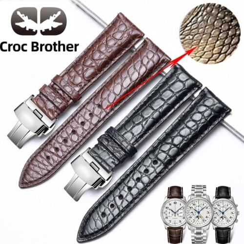 Real Cow Leather Crocodile Pattern Leather Strap 20 22 mm Watch Steel Strap Accessories Bracelet with High Quality buckle