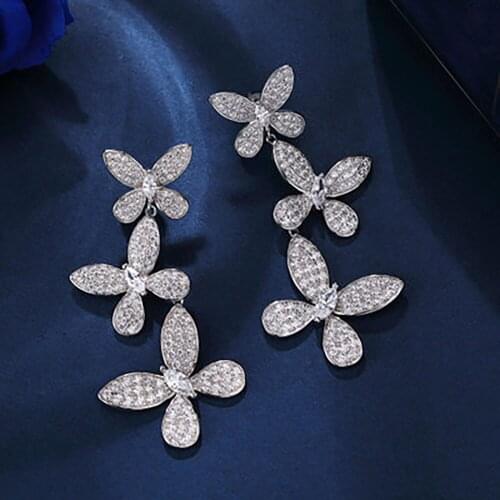 2021 New Charms 100% 925 Sterling Silver Full High Carbon Diamond Butterfly Drop Earrings Valentines Day Jewelry Gift For Women
