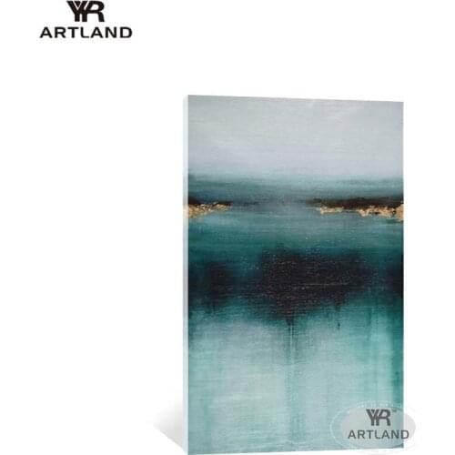 Modern abstarct Blue lake landscape Handmade oil painting on canvas gold foil wall art picture poster for living room entrance