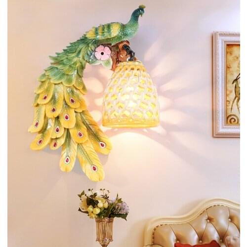 Led wall lamp personality creative resin peacock wall lamp club porch wall lamp villa stairs European crystal wall lamp