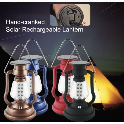 Vintage LED Lantern Solar Hand Crank Rechargeable LED Camping Light Portable For Tent Fishing Garden Outdoor Hanging Decoration