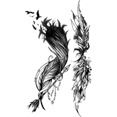 Feather Wings Arrow Waterproof Temporary Tattoo Sticker Black Swallow Fake Tattoos Flash Tatoos Chest Arm Body Art for Women Men