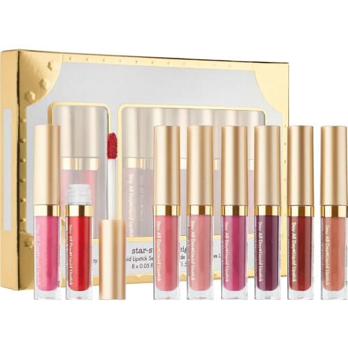 Waterproof 8Pcs Liquid Lipstick Set Six Matte Shades & Two Shimmer Shades Lip Gloss Kit Long-lasting Creamy Lip Color Cosmetics