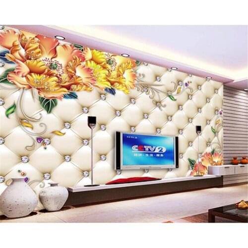 High quality 3D mural wallpaper 3d blooming rich 3D soft bag diamond TV backdrop photo wall mural wallpaper behang Beibehang