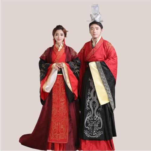 High quality Cotton silk costume Ancient China Clothing Chinese Traditional Wedding Hanfu Costume for Overseas Chinese Couple