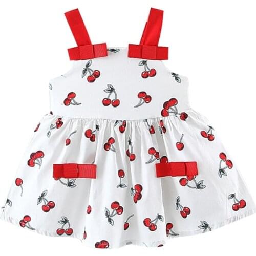 WEIXINBUY Summer Casual Baby Girls Sleeveless Cherry Printed Dress Kids Toddler Pageant Sundress Mini Summer Dress