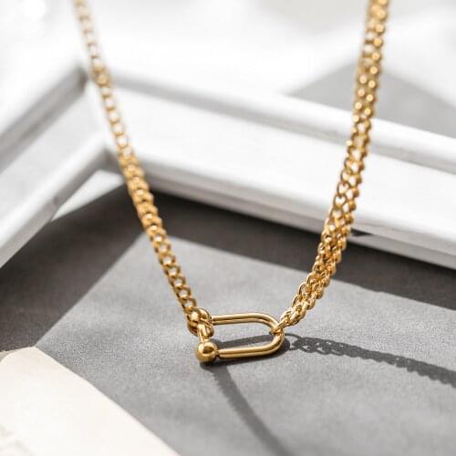 YUN RUO Not Fade 18K Gold Plated Horseshoe Pendant Double Later Necklace Fashion Woman Jewelry Fashion Titanium Steel Accessory