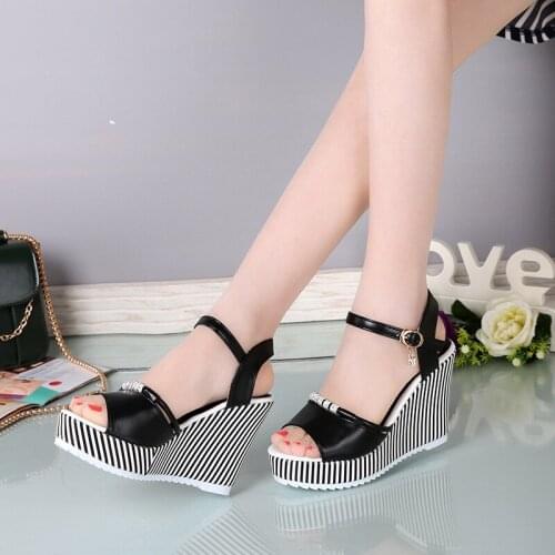 Female Sandals 2021 New Flat Womens Shoes Thick Platform Woman Summer Footwear Peep-toe Wedge Heeled Shoe Pumps 10cm High Heels