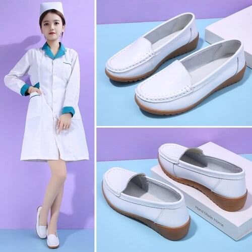 YEINSHAARS Summer Woman Flats Nurse Shoes Leather Shoes Slip On Ballet Flats Slip on Vulcanize Shoes Woman Shoes Moccasins Soft