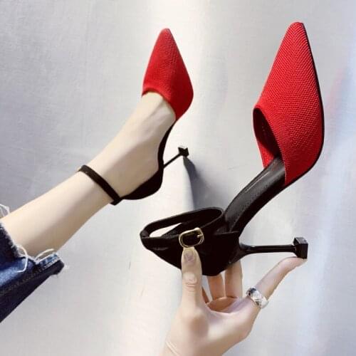 2020 Fashion Women Sexy Pumps Pointed Toe PU Leather Square High Heel Buckle Strap Summer Shallow Single Shoes U14-76