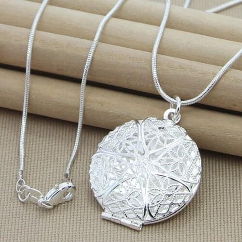 BABYLON Wholesale 925 Sterling Silver Pendant Round Photo Frame Necklace Female Charm Classic Necklace Good Jewelry Gift