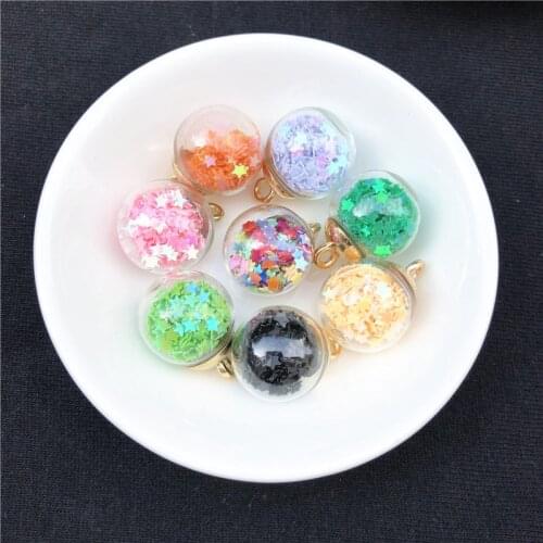10pcs / bag fashion metal hook wishing bottle 16mm pentagram crystal glass ball pendant necklace hair rope earrings accessories