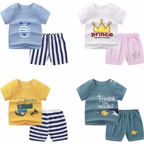 2021 New Summer Baby Clothing Set Cartoon Print Baby Boys Girls Short Sleeve Tops + Shorts Suit Baby Clothes 2pcs