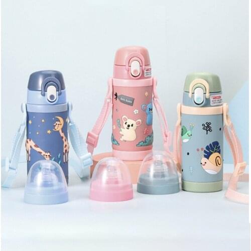 450ml Cartoon Baby Straw Cup Leakproof Baby Learning Drinking Water Bottle Cup Anti-falling Kids Sippy cup with Shoulder Strap