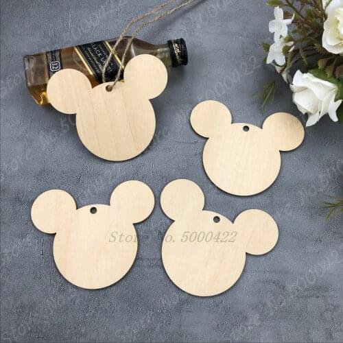 50pcs Cute Mickey Head Wood Card Hanging Wooden Tags Kindergarten Party Ornaments for Home Party Decor
