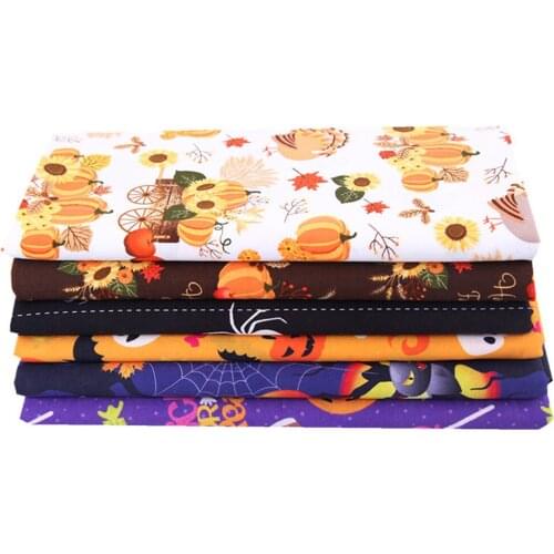 6 PCS Halloween Theme Mixed Color Cotton Fabrics, 20 X 20 Inch DIY Crafts Cloths