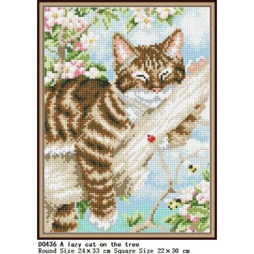 DIY Full Round drill Square Diamond Painting A lazy cat on the tree Embroidery Picture 5D Diamond Full drilling Home Decoration