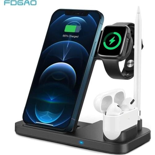 FDGAO 4 in 1 Wireless Charging Stand For Apple Watch 6 5 4 3 2 iPhone 12 11 XS XR X 8 Airpods Pro Qi Fast Charger Dock Station