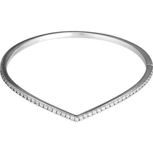 Authentic 925 Silver Bracelets Valentines Day Shimmering Wish Bangles DIY Beads Woman Fine Bangle For Jewelry Making