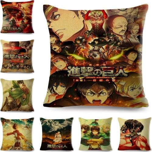 Attack on Titan Cushion Cover Decor Cartoon Japanese Anime Print Pillowcase for Sofa Home Car Polyester Pillow Case 45x45cm